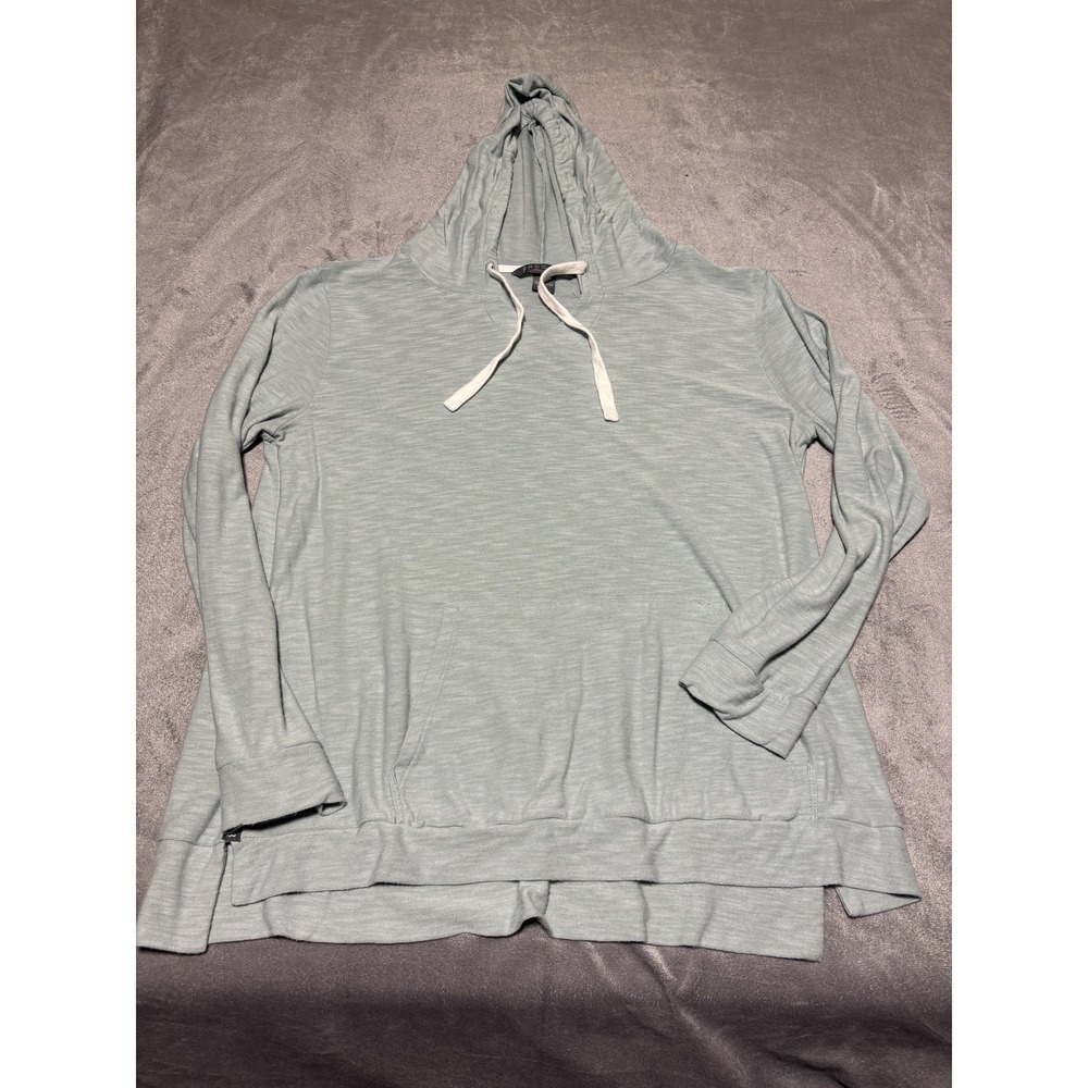 Free Fly Hoodie Womens Large Blue Bamboo Blend Tunic Lightweight V Neck Pocket